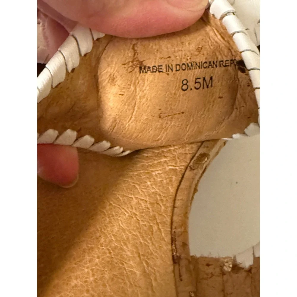 Jack Rogers Womens White Leather Whipstitch Cork Wedge Sandals Gold Fleck 8.5M